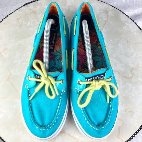 Sperry Shoes Women 6.5 Turquoise Blue Classic Summer Driving Slip On Boat Loafer - Picture 4 of 10